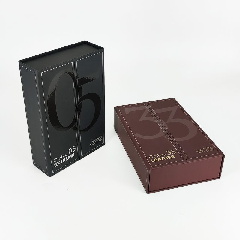 Håndlavet stiv parfumeemballage med guldfolie detaljer og EVA -skumindsats HP019