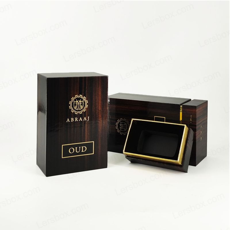 Håndlavet stiv parfumeemballage med guldfolie detaljer og EVA -skumindsats HP019